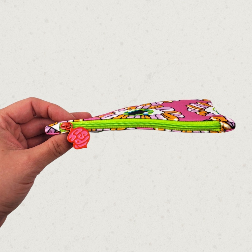 IPSY Pink Psychedelic Eye Daisy Floral Makeup Bag Heart Zipper Pouch P0103 - Picture 3 of 4